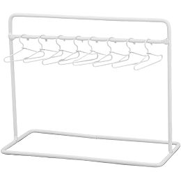 SUPERFINDINGS Iron Doll Clothes Rack Hangers Set 150x70x120mm White Mini Metal Clothing Rack with 10Pcs Tiny Doll Dress Outfit Hangers with Single Bar