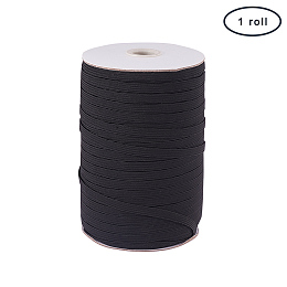 PandaHall Elite 1 Roll 200 Yards 6/25" Polyester Rubber Braided Flat Elastic Stretch Band Cord Ribbon for Headbands Sewing Clothes Waistbands Black