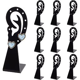 AHANDMAKER 10 Pcs Acrylic Earring Display Holder, Ear-Shape Jewelry Earring Display Stand Rack, 9 Holes Earring Hanger Board, Earring Pegboard Organizer for Dangle Earring Necklace Display, Black