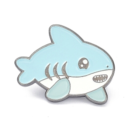 Honeyhandy Whale Alloy Enamel Brooches, Enamel Pin, Light Blue, 22x27x11mm