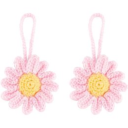 FINGERINSPIRE 2 Pcs Crochet Daisy Car Pendant Pink Handmade Crochet Cotton Daisy Decoration with Lanyard Flower Hand Crochet Knitting Flower Car Mirror Hanging Accessories for Bag Car and Keychain