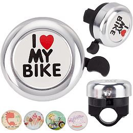 CREATCABIN I Love My Bike Bicycle Bell Aluminum Alloy Bike Bells Ring Round Pink Loud Sound Cycling Handlebars Bells with 4Pcs Resin Stickers