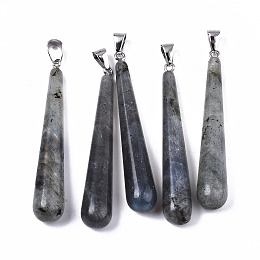 Honeyhandy Natural Labradorite Big Pendants, with Platinum Tone Iron Pinch Bail, Teardrop, 58.5~59.5x10mm, Hole: 4x6.5mm