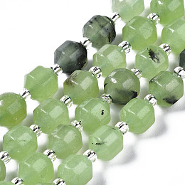 Arricraft Natural Prehnite Beads Strands, with Seed Beads, Faceted, Polygon, 8x7.5mm, Hole: 1.2mm, about 37~39pcs/strand, 14.69 inch~15.16 inch(37.3cm~38.5cm)