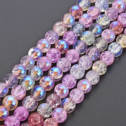 Arricraft Electroplate Crackle Glass Bead Strands, AB Color Plated, Dyed & Heated, Round, Colorful, 6mm, Hole: 1mm, about 65~68pcs/strand, 15.35~15.75 inch(39~40cm)