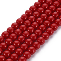 Honeyhandy Glass Beads Strands, Imitation Jade, Round, Red, 6mm, Hole: 1mm, about 65~68pcs/strand, 15.35~15.75 inch(39~40cm)