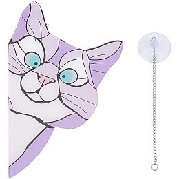 GORGECRAFT Stained Glass Window Hangings Cat Acrylic Window Suncatcher Funny Peeking Cat Pendant Decor for Windows, Purple