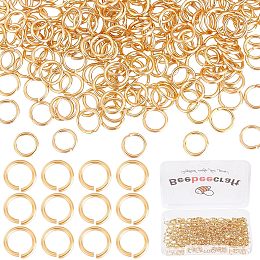 Beebeecraft 1 Box 300Pcs Gold Jump Rings 18K Gold Plated Open Jump Rings 6mm for Jewelry Making Necklace Keychains Yellow Connector