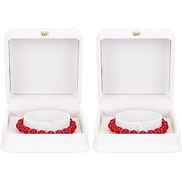 MAYJOYDIY 2pcs White Leather Bracelet Bangle Box Square Bracelets Display Storage Case White Granular Velvet Interior Jewelry Storage Box for Valentine's Day Gift Wedding Engagement Proposal Birthday