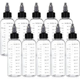 BENECREAT 10PCS 100ml/3.38 oz Transparent Plastic Squeeze Bottles with Scale and Black Twist Cap Graduated Squeeze Dispensing Bottles for Ink Liquid, Oils, Gels, Glue