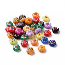 Honeyhandy Printed Opaque Acrylic Beads, Flower, Mixed Color, 9.5x9.5x4.5mm, Hole: 1.8mm