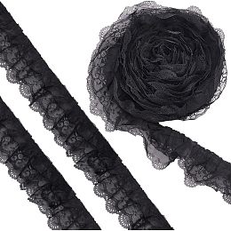 BENECREAT 10 Yards 3-Layer Pleated Chiffon Flower Lace Trim, Black Organza Lace Edge Trim Polyester Ribbon for Jewelry Making, Garment Accessories, 2-1/2 inch Wide