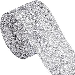 GORGECRAFT 5 Yards 1.65" Silver Metallic Jacquard Trim Vintage Floral Emobridered Double Sided Woven Trim Ribbon Glitter DIY Craft Embellishment for Gift Wrapping Bouquet Sewing Wedding Handmade