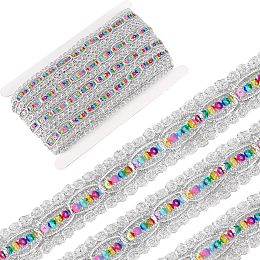 GORGECRAFT 15 Yards Sequin Metallic Braid Trim Braided Sequins Lace Decorative Webbing Ribbon Wave Edge Ribbon Silver Polyester with Colorful Paillette for Sewing Crafts Clothing Curtains Accessories