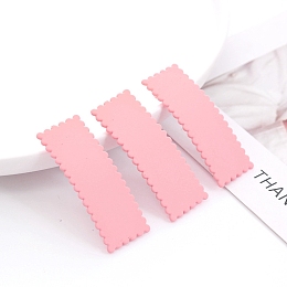 Honeyhandy Frosted Plastic Snap Hair Clips, with Metal Clip, for Women and Girls, Waved Rectangle, Pink, 56x22mm