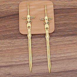 Honeyhandy Alloy Sword Hair Sticks, with Loop, Cabochon Settings, Long-Lasting Plated Hair Accessories for Women, Golden, 198x36mm, Tray: 6x8mm.