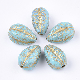 Honeyhandy Plating Acrylic Beads, Metal Enlaced, teardrop, Turquoise, 18.5x11x11mm, Hole: 2mm, about 340pcs/500g