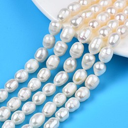 Honeyhandy Natural Cultured Freshwater Pearl Beads Strands, Rice, Seashell Color, 8.5~13x7.5~8.5mm, Hole: 0.8mm, about 16~19pcs/strand, 7.05 inch~7.40 inch(17.9cm~18.8cm)