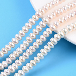 Natural Cultured Freshwater Pearl Beads Strands, Rondelle, Seashell Color, 7x3.5~5mm, Hole: 0.6mm, about 85~89pcs/strand, 14.92 inch~15.20 inch(37.9~38.6cm)