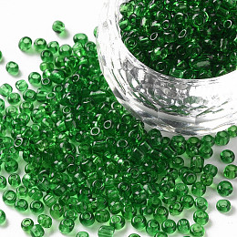 Honeyhandy Glass Seed Beads, Transparent, Round, Dark Green, 8/0, 3mm, Hole: 1mm, about 10000 beads/pound