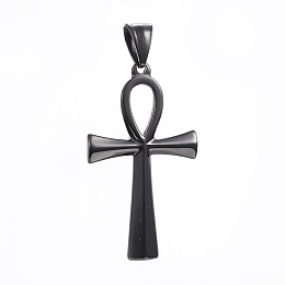 Honeyhandy 304 Stainless Steel Pendants, Ankh Cross, Gunmetal, 44.5x25.5x2.5mm, Hole: 5x9mm