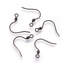 Honeyhandy 304 Stainless Steel Earring Hooks, with Horizontal Loop, Electrophoresis Black, 18x18x2mm, Hole: 1.5mm, Pin: 0.8mm