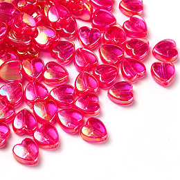 Honeyhandy 100Pcs Eco-Friendly Transparent Acrylic Beads, Dyed, AB Color, Heart, Deep Pink, 8x8x3mm, Hole: 1.5mm