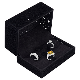 CRASPIRE Hollow Velvet Ring Box Black Velvet Jewelry Box for Rings Couple Double Ring Bearer Box Engagement Gift Double Ring Display Holder