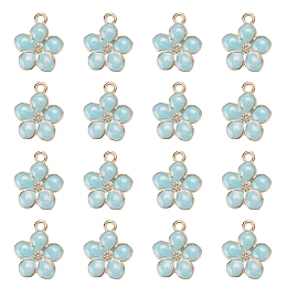 Honeyhandy Light Gold Plated Alloy Enamel Pendants, Flower, Light Sky Blue, 17x14.5x1.5mm, Hole: 1.6mm