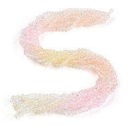 Transparent Glass Beads Strands, Segmented Multi-color Beads, Faceted, Round, Pink, 4~4.5mm, Hole: 1mm, about 90~95pcs/strand, 13.98 inch(35.5cm)