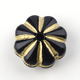 Honeyhandy Flower Plating Acrylic Beads, Golden Metal Enlaced, Black, 10x5mm, Hole: 1mm