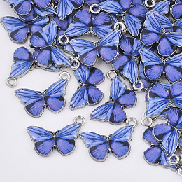 Honeyhandy Printed Alloy Pendants, with Enamel, Butterfly, Platinum, Orchid, 13.5x20x2mm, Hole: 1.6mm