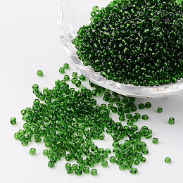 Honeyhandy 12/0 Glass Seed Beads, Transparent, Round, Dark Green, 2mm, Hole: 1mm, about 3100pcs/50g