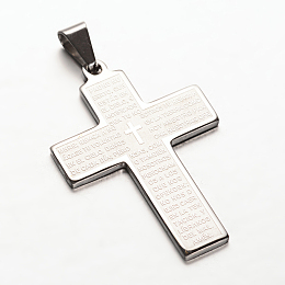 Honeyhandy Cross with Words 304 Stainless Steel Pendants, Stainless Steel Color, 44x30x2mm, Hole: 4x8mm