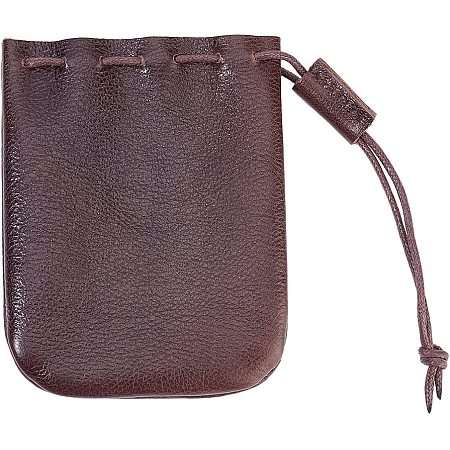 BENECREAT Leather Drawstring Wallets, Coin Leather Drawstring Pouch, Small Storage Bag for Earphone Jewelry Candy, Coconut Brown