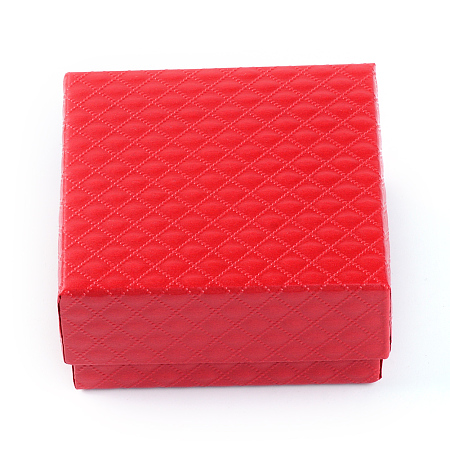 Honeyhandy Cardboard Jewelry Set Boxes, with Sponge Inside, Square, Red, 7.3x7.3x3.5cm