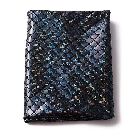 FINGERINSPIRE Sparkly Hologram Spandex Mermaid Printed Fish Scale Fabric, Stretch Fabric, Black, 150x0.02cm