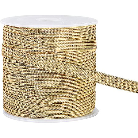 BENECREAT 27 Yard Glitter Metallic Elastic Strap 1/4 Inch Light Gold Flat Nylon Elastic Cords for Bowknot Making, Garment Accessory Sewing, Gift Wrapping