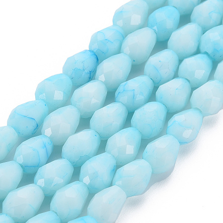 Arricraft Opaque Baking Painted Glass Beads Strands, Imitation Stones, Faceted, Teardrop, Sky Blue, 7.5x6mm, Hole: 1.2mm, about 53~54pcs/strand, 15.75 inch~15.94 inch(40~40.5cm)