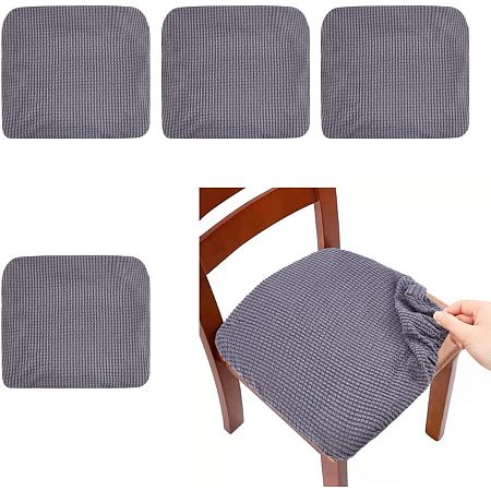 AHANDMAKER 4 Pcs Seat Covers for Chairs Dining Room, Removable Cushion Cover Washable Chair Covers Polyester Slipcover Stretch Chair Protector for Kitchen Office, Dark Grey