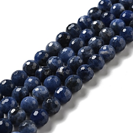 Natural Sodalite Beads Strands, Faceted(128 Facets), Round, 8.5mm, Hole: 1mm, about 45pcs/strand, 14.96 inch(38cm)