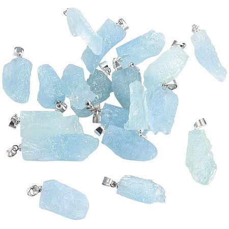 CHGCRAFT 10Pcs Natural Aquamarine Pendants Natural Stone Pendant Gemstone Pendants with Metal Finding for Jewelry Making, LightSkyBlue