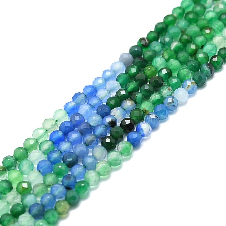 ARRICRAFT Natural Agate Beads Strands, Faceted, Round, Dyed, Green, 4mm, Hole: 0.8mm, about 85pcs/strand, 15.16''~15.55''(38.5~39.5cm)