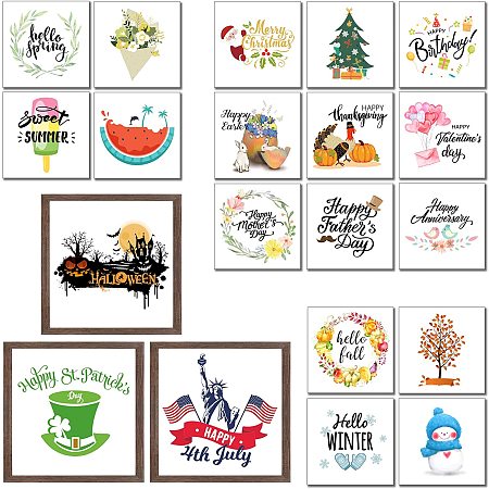 FINGERINSPIRE Festivals Wall Decor Signs with 20 Interchangeable Designs Pictures, 3pcs Wood Picture Frame with Acrylic Sheets–7.09 x 7.09inch Perfect for Festivals Home Indoor Decoration