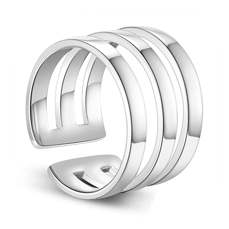 SHEGRACE 925 Sterling Silver Cuff Tail Ring, with Three Bands, Platinum, 16mm