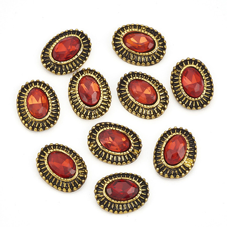 Alloy Rhinestone Cabochons, Nail Art Decoration Accessories, Oval, Antique Golden, Siam, 10.5x8.5x3.5mm