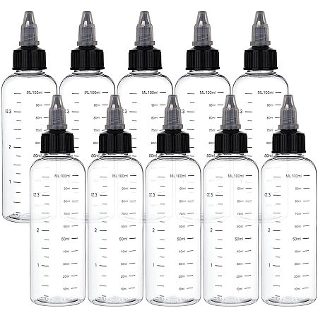 BENECREAT 10PCS 100ml/3.38 oz Transparent Plastic Squeeze Bottles with Scale and Black Twist Cap Graduated Squeeze Dispensing Bottles for Ink Liquid, Oils, Gels, Glue