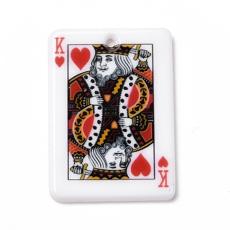 Honeyhandy Printed Acrylic Pendants, Rectangle with Playing Cards Pattern, King of Hearts, Colorful, 36x25.5x2mm, Hole: 1.8mm