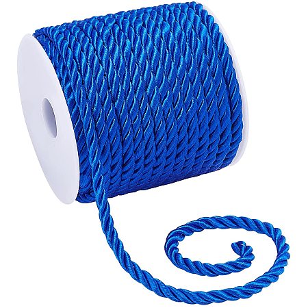 Pandahall Elite 5mm Decorative Twisted Rope Blue Polyester Twine Cord Rope String Thread Shiny Cord Choker Thread for Home Décor, Upholstery, Curtain Tieback, Honor Cord, 18mm/19 Yards