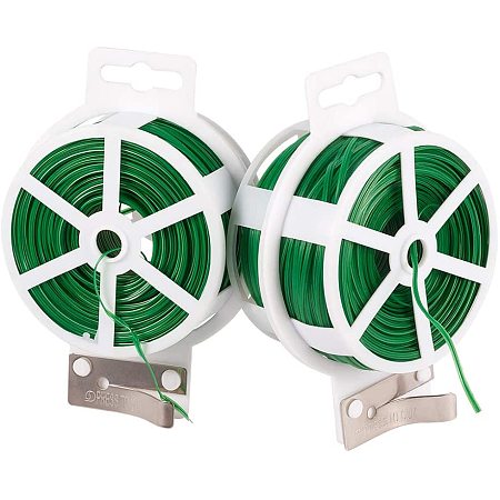 PandaHall Elite 2pcs 650 Feet Garden Plant Twist Tie Tomatoes Tie Twine with Cutter Green Twist Cable Cord Wire for Gardening Organizing, Home, Office (325 Feet Each Roll)